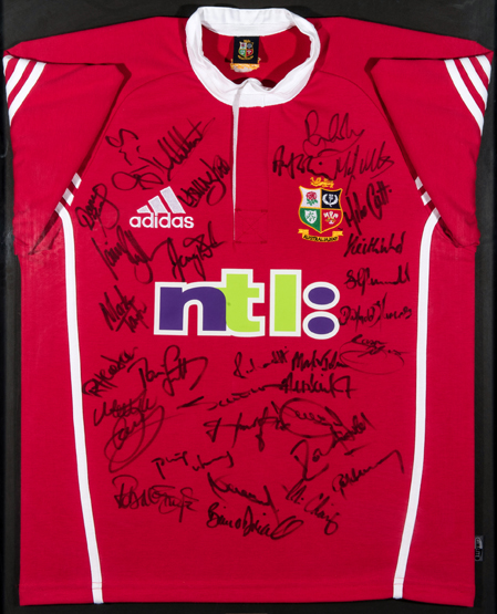 Framed British & Irish Lions shirt signed by the touring team to Australia in 2001,