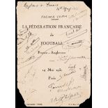The autographs of the France and England football teams from the match in Paris 14th May 1931 won