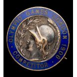 A London 1908 Olympic Games competitor's badge, by Vaughton of Birmingham, silvered bronze & enamel,