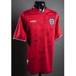 A team-signed red England 2002-03 style replica jersey,