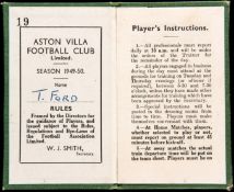 Trevor Ford's Aston Villa player's ticket season 1949-50 A medal awarded to Trevor Ford at