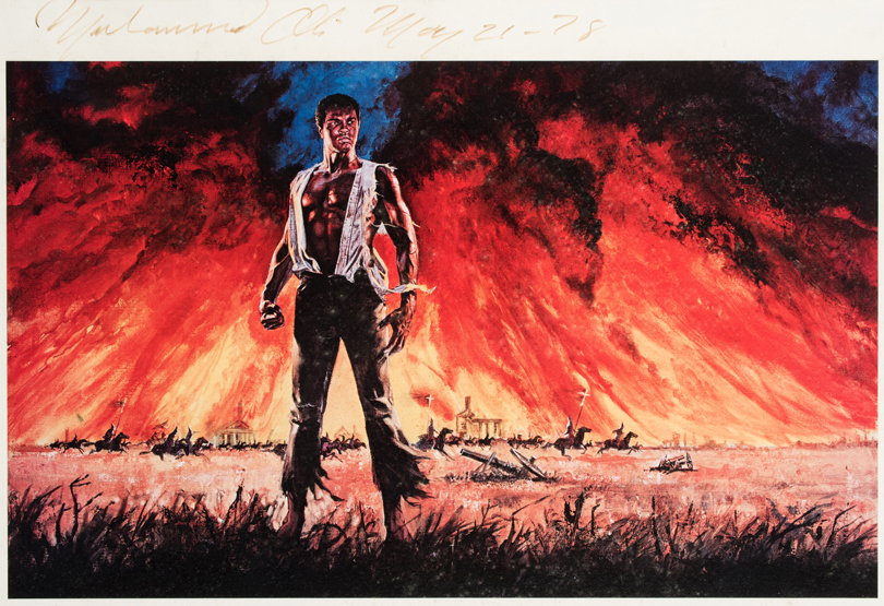 A Muhammad Ali signed print featuring the artwork for the "Freedom Road" TV mini-series poster