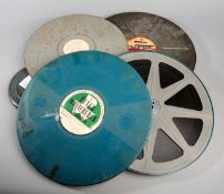 Four original canned cine reels of tennis film, i) labelled 16mm.