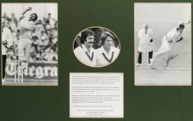 A Dennis Lillee & Jeff Thomson double-signed framed photographic presentation, a pair of 10 by 7in.