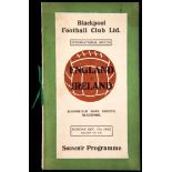Rare England v Ireland international programme played at Bloomfield Road, Blackpool,
