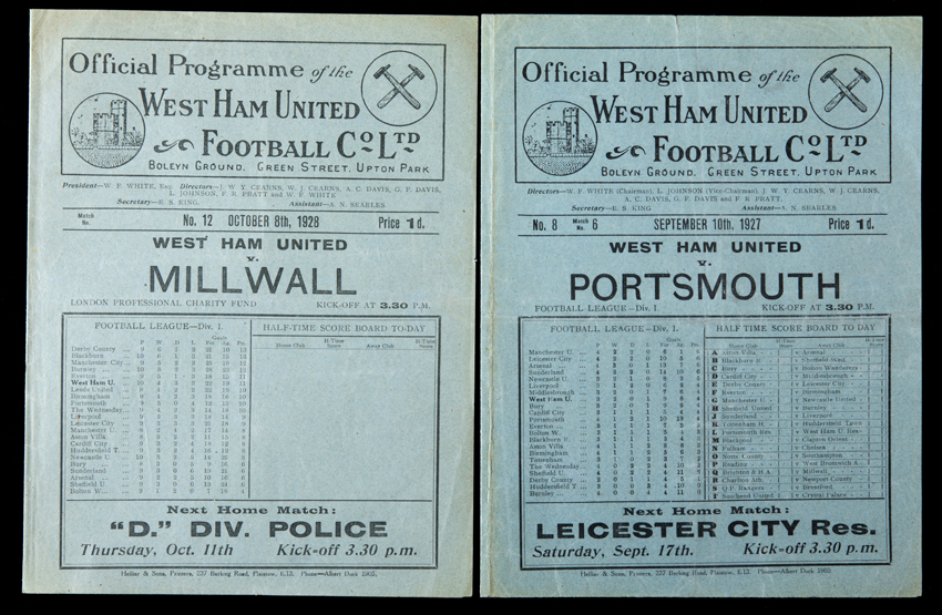 West Ham United v Portsmouth programme 10th September 1927,