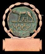 Rome 1960 Olympic Games badge, bronze with uninscribed orange enamel bar,