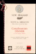 Menu for a dinner held in honour of the New Zealand All Blacks on the occasion of the tour match v
