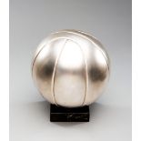 A silver-plated basketball trophy, the ball mounted on a marble base, height 24cm.