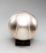 A silver-plated basketball trophy, the ball mounted on a marble base, height 24cm.