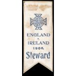 Steward's ribbon for the Ireland v England international football match played at Solitude 17th