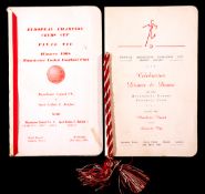 Two Manchester United celebration dinner menus originally owned by Bob Bishop the Irish scout who