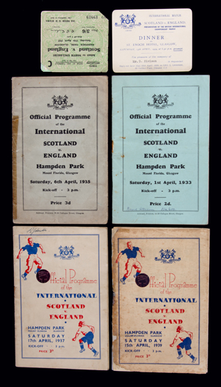 Programmes for four Scotland v England internationals played at Hampden Park in the 1930s,