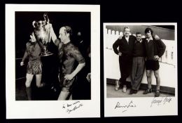 The signatures of Manchester United's Bobby Charlton, Denis Law & George Best,