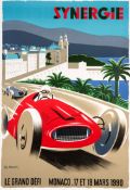 A signed Pierre Fix-Masseau poster titled "Synergie" and featuring motor racing sub-titled "Le