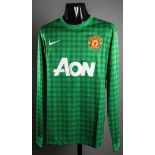 Peter Schmeichel signed Manchester United 2012-13 style replica goalkeeping jersey,