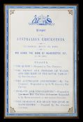 A toasts list for the Banquet to the Australian Cricketers 23rd July 1878, at Willis's Room,