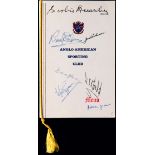 Autographed menu for an Anglo-American Sporting Club Dinner in honour of the Great Britain 1968