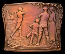 A 1904 French golf medal plaquette, in bronze, rectangular, the obverse with a golfing scene,