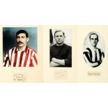 A trio of framed pictorial presentations signed by notable early footballers, i) Jock Rutherford,