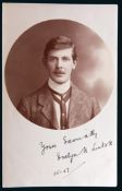 Portrait postcard signed by the footballer Evelyn Lintott in May 1907, signed in ink,