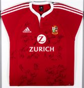 A framed British & Irish Lions shirt signed by the 2005 touring team to New Zealand,