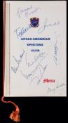 Autographed menu for an Anglo-American Sporting Club Dinner in honour of the Lancashire & England