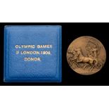 A 1908 London Olympic Games cased donor's medal, by Vaughton, bronze,