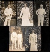 Five postcards with portraits of tennis players circa 1912,