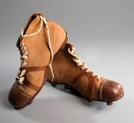 A pair of unused vintage "Cert" rugby boots, tan leather,