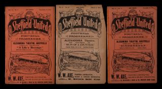 Three Sheffield United programmes, v Liverpool 19th September 1910,