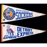 Two signed NASL pennants for the Detroit Express and the San Diego Sockers 1980-1981,