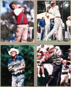 A framed presentation comprising four colour photographs signed by the golfers Fred Couples,