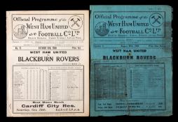 Two West Ham United v Blackburn Rovers programmes, 18th October 1930.