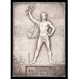 Paris 1900 Olympic Games winner's plaque for River Seine Gymnastics, silvered bronze,