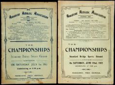 Programmes for the 1911 and the 1912 Amateur Athletics Championships both held at Stamford Bridge,