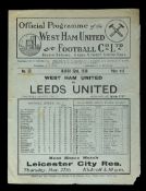 West Ham United v Leeds United programme 22nd March 1930