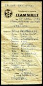 An official Football League team-sheet for the Liverpool team to play Manchester United in the F.A.