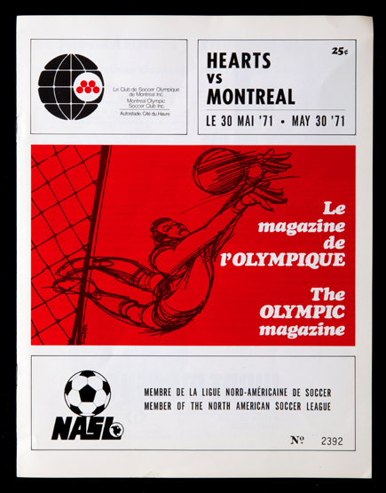 Hearts v Montreal Olympic programme played at the Autostade, Montreal,