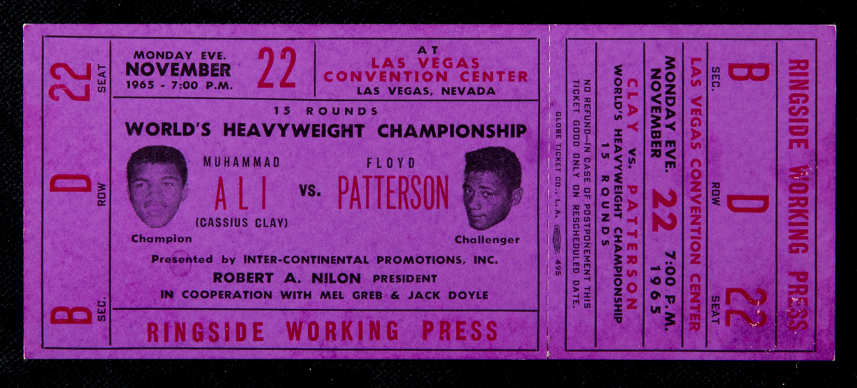 A full ticket for the Muhammad Ali v Floyd Patterson World Heavyweight Championship fight at the