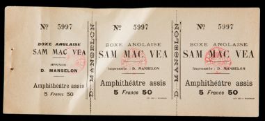 A full ticket for the Sam McVea v Bill Harris fight in Marseille 30th May 1909,