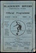 The very scarce Blackburn Rovers v Chelsea programme for the match played at Ewood Park 1st January