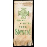 Steward's ribbon for the Ireland v Wales international football match played at Solitude 8th April