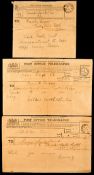 A group of three telegrams sent to the Sunderland's Frank Cuggy on F.A.