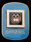 Innsbruck 1964 Winter Olympic Games Official's badge, Gilt-metal & light blue enamel,