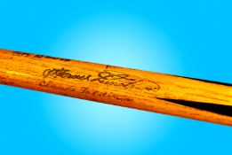 A multi-signed Horace Lindrum billiards cue signed on the occasion of the re-opening of the