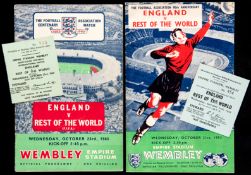 A collection of England football programmes all with a Wembley steward's ticket,