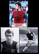 Trio of Geoff Hurst signed large photographs, 16 by 12in.