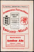 Wales v England international football programme played at Ninian Park, Cardiff,