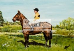 W J Nowne (20th century) PORTRAIT OF THE RACEHORSE "ARKLE" WITH PAT TAAFFE UP signed,